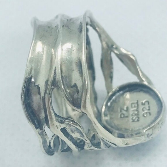‘PZ ISRAEL’ Silver, Lab Created Doublet Opal, Wired Leaf Motif Ring, Size 10 - Picture 6 of 8